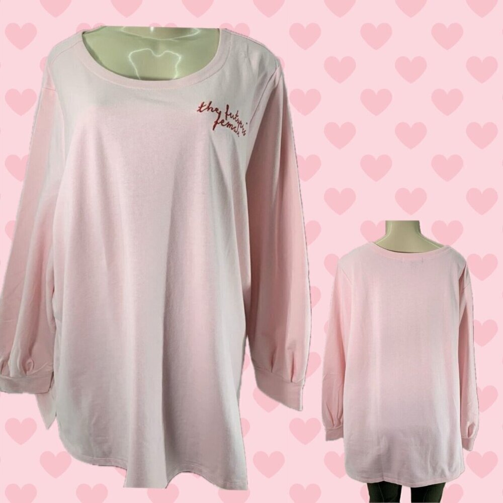 Ellos +22/24 Pink Embroidered The Future Is Female Script Long Sleeve Sweatshirt